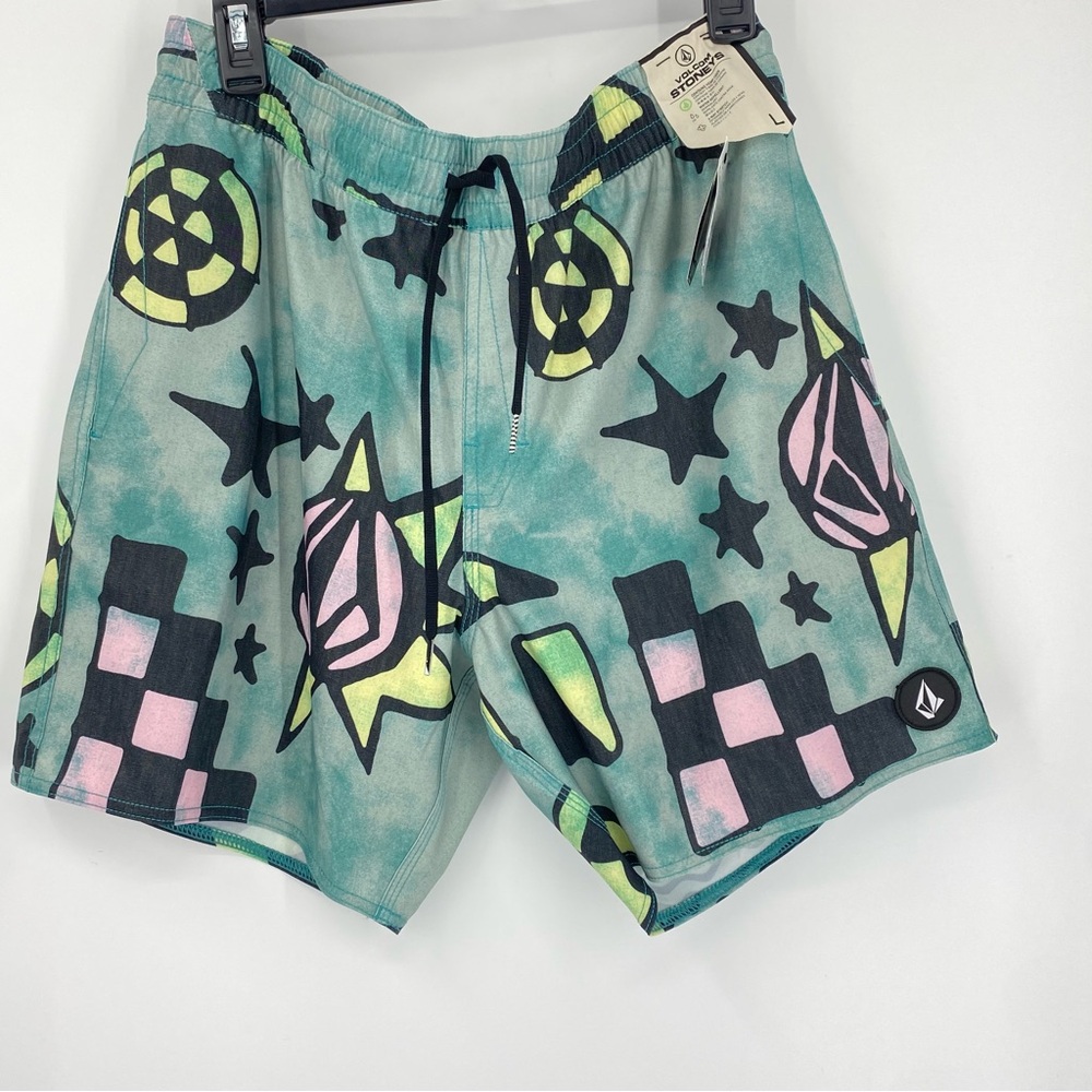 Volcom Stoneys Chlorine Killer Trunks in Temple Teal SZ S or L NEW - Picture 4 of 11